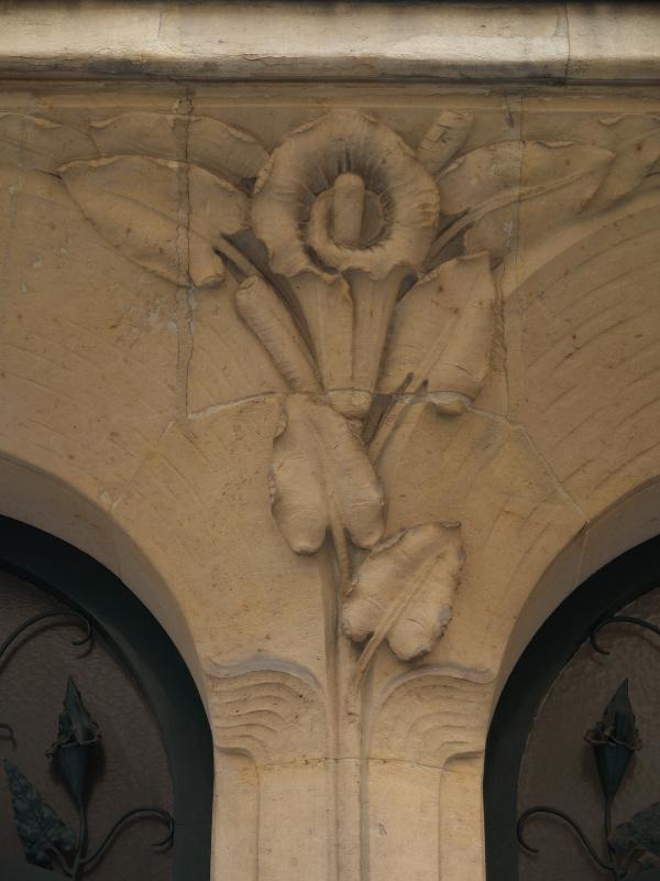 Paris, France: Les Arums, 33 Rue du Champ de Mars: lily detail (art nouveau, 1900, architect Octave Raquin)