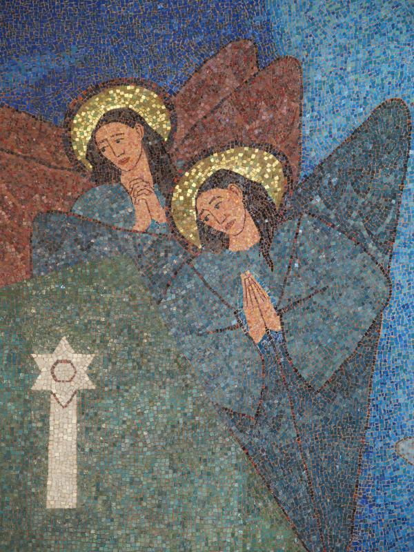 Madingley, England: American War Cemetery: angels, mosaic (1956, Francis Scott Bradford)