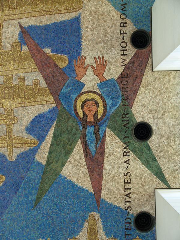 Madingley, England: American War Cemetery: angel, mosaic (1956, Francis Scott Bradford)