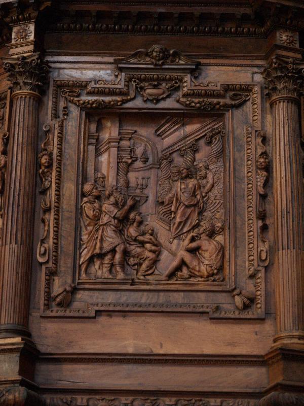 Rome, Italy: Santa Maria d'Aracoeli: wood pulpit detail (perhaps executed on basis of drawing by Gian Lorenzo Bernini)