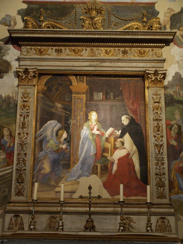 Rome, Italy: Santa Maria sopra Minerva: Annuciation with Saint Thomas of Aquino (Carafa Chapel altar, 1488-1492, Filippino Lippi)