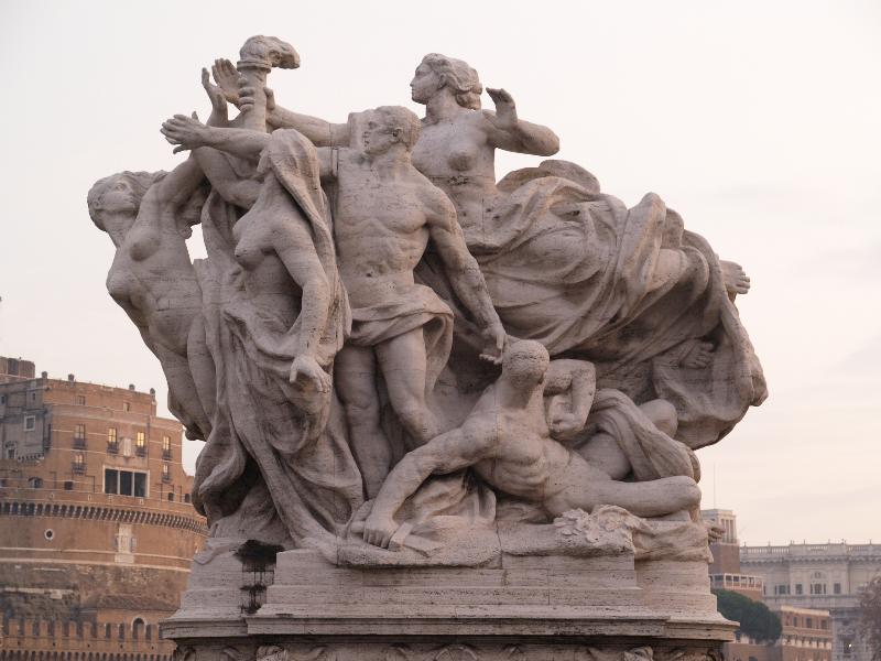 Rome, Italy: Ponte Vittorio Emanuele II: allegorical figures (opened 1911, bridge designed by Ennio De Rossi)