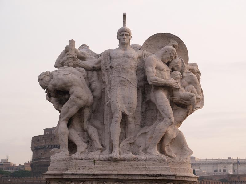 Rome, Italy: Ponte Vittorio Emanuele II: allegorical figures (opened 1911, bridge designed by Ennio De Rossi)
