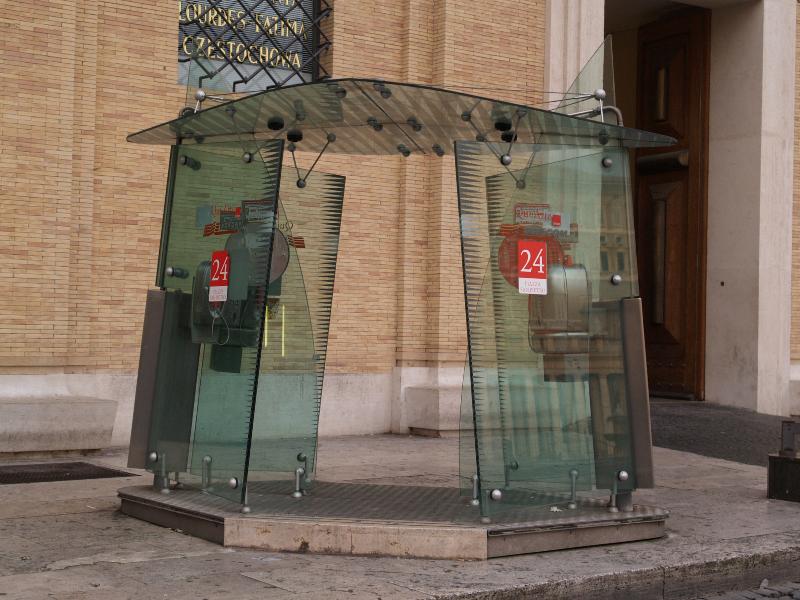 Rome, Italy: Piazza Pio XII: glass telephone kiosk