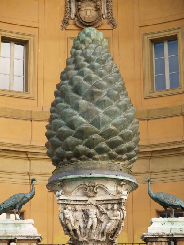 Vatican City: Vatican Museum: giant pine cone (gilt bronze, originally a Roman fountain dating from 1st or 2nd century AD) (Cortile della Pigna, Courtyard of the Pine Cone)