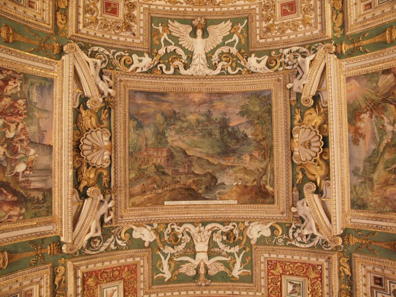 Vatican City: Vatican Museum: ceiling decoration (18th century) (Galleria delle Carte Geografiche, Map Gallery)