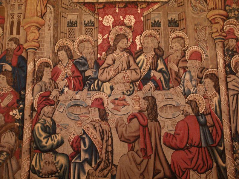 Vatican City: Vatican Museum: Last Supper, tapestry detail (from Episodes from the Passion, Tournai?, late 15th century) (Galleria di San Pio V, St Pius V Gallery)