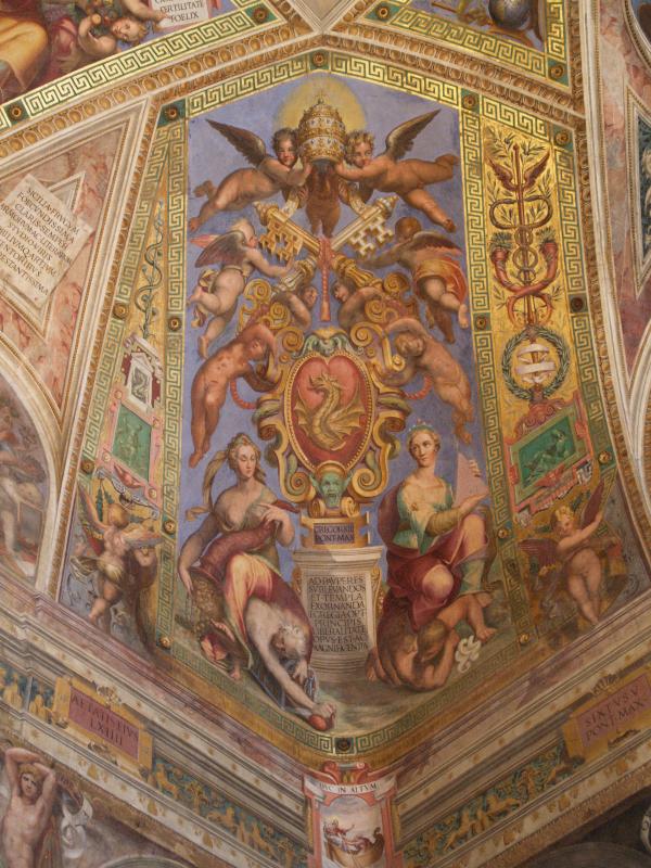 Vatican City: Vatican Museum: ceiling decoration (Sala di Costantino, Hall of Constantine)