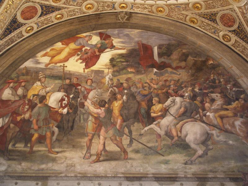 Vatican City: Vatican Museum: St Leo the Great's Meeting with Attila in 452 (1511-1514, Raphael and assistants) (Stanza of Heliodorus)