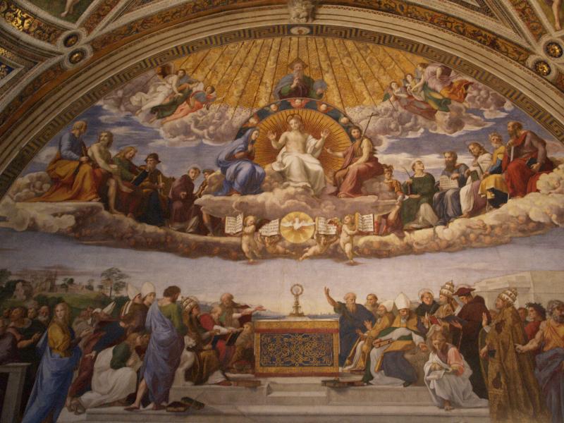 Vatican City: Vatican Museum: Dispute on the Blessed Sacrament (1508-1511, Raphael) (Stanza della Segnatura, Stanza of the Signatura)