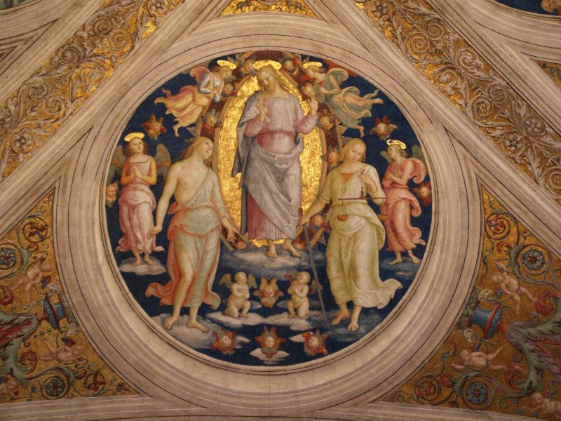 Vatican City: Vatican Museum: ceiling medallion (1514-1517) (Stanza dell'Incendio di Borgo, Room of the Borgo Fire)