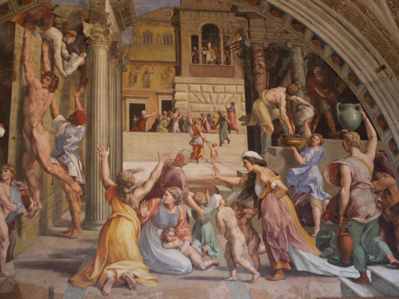 Vatican City: Vatican Museum: Fire in the Borgo (1514-1517, school of Raphael) (Stanza dell'Incendio di Borgo, Room of the Borgo Fire)