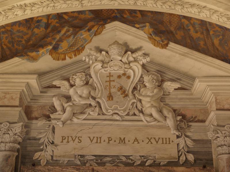 Vatican City: Vatican Museum: ceiling decoration (mentions Pius VII) (near Sistine Chapel)