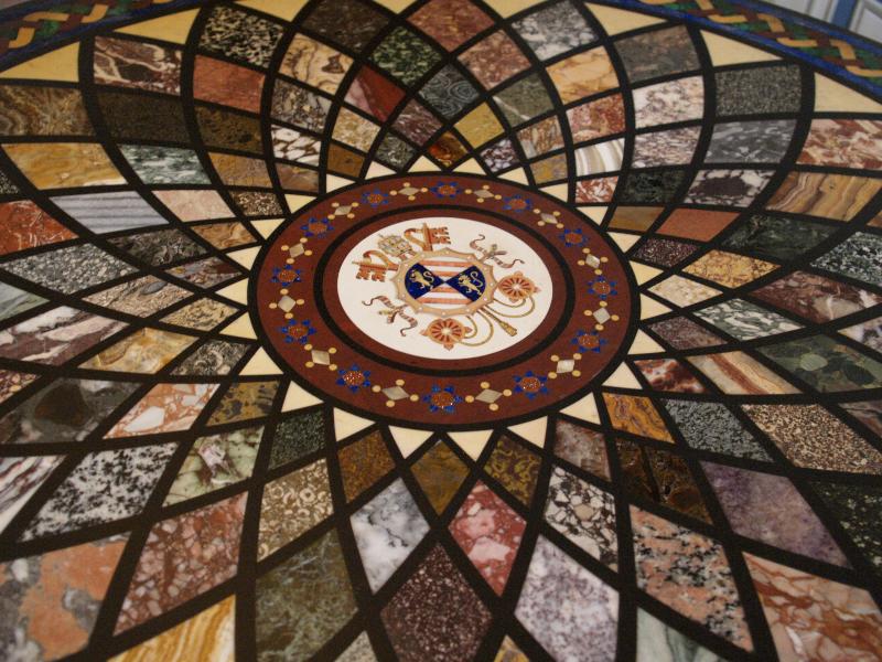 Vatican City: Vatican Museum: marble sample table (Sistine Hall)