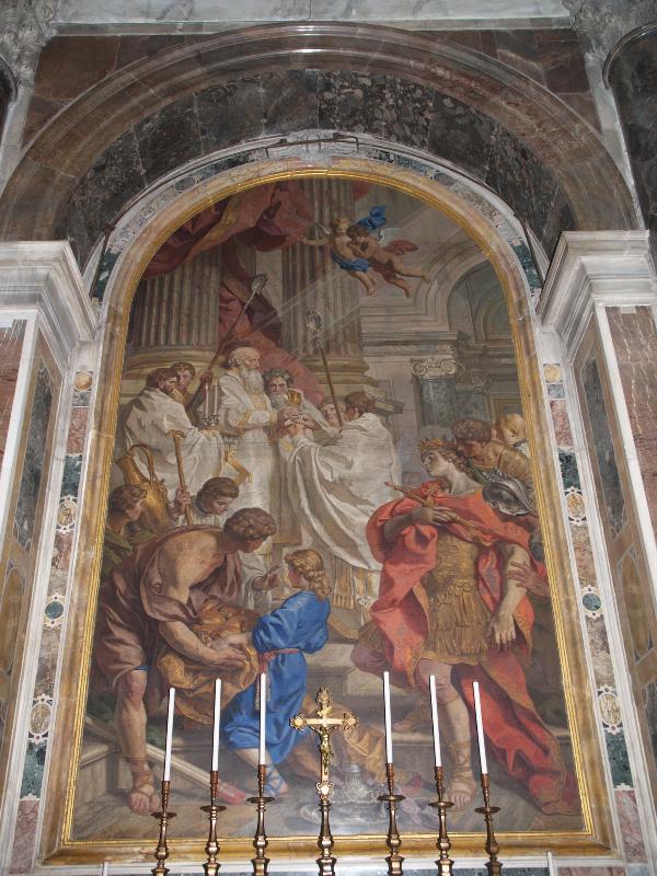 Vatican City: Basilica di San Pietro (St Peter's Basilica): Altar of St Basil (St Basil Celebrating Mass in Presence of the Arian Emperor Valens) (1751 mosaic after 1745 painting by Pietro Subleyras)