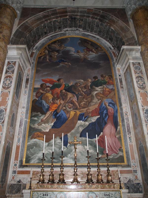 Vatican City: Basilica di San Pietro (St Peter's Basilica): Altar of the Navicella (1726 mosaic by Pietro Paolo Cristofari after 1628 painting by Giovanni Lanfranco)