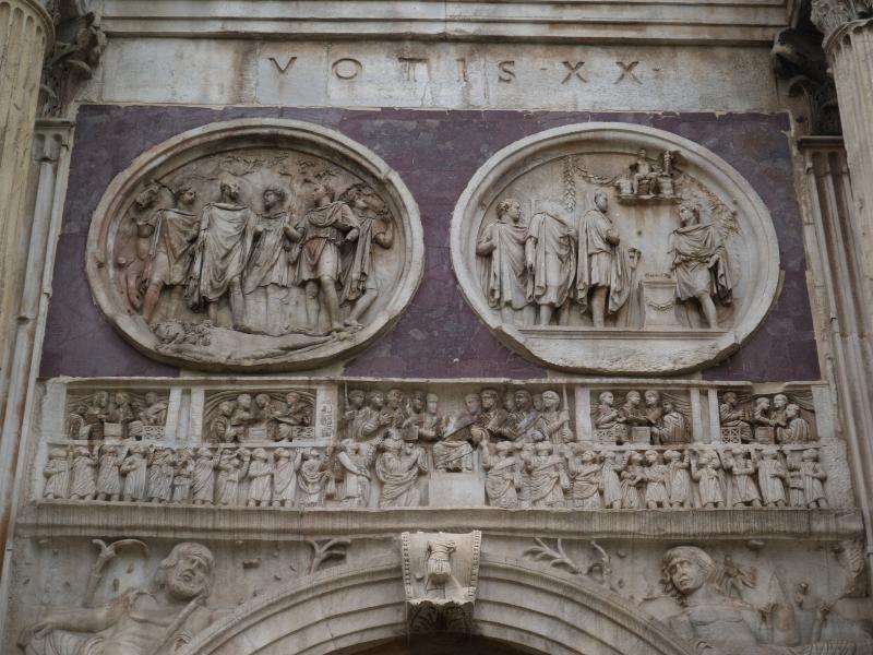 Rome, Italy: Arco di Trionfo di Constantio (Arch of Constantine): middle panel, west arch, north side (medallions with hunting scenes) (monument built 315 AD)
