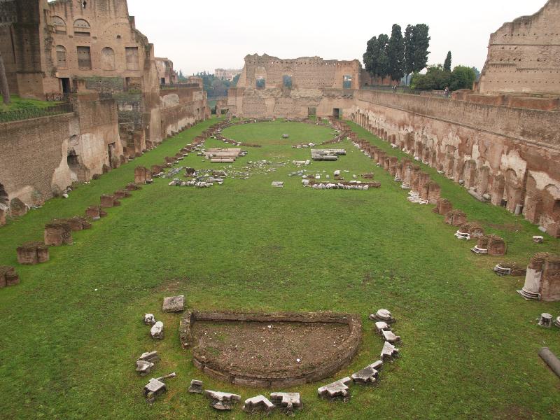 Rome, Italy: Palatino: Stadio (Stadium), view from north end (built during reign of Domitian, 81-96 AD)