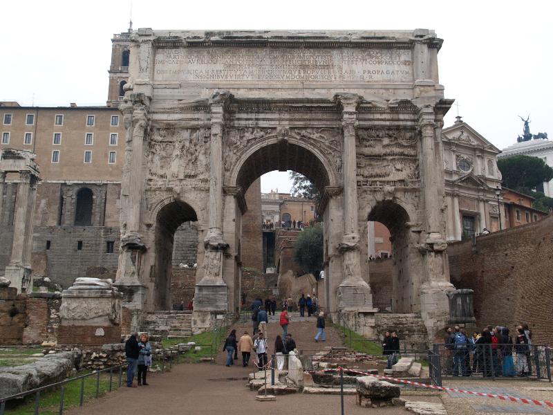 Rome, Italy: Arco di Settimio Severo (Triumphal Arch of Settimio Severo): view from east (built 203 AD)
