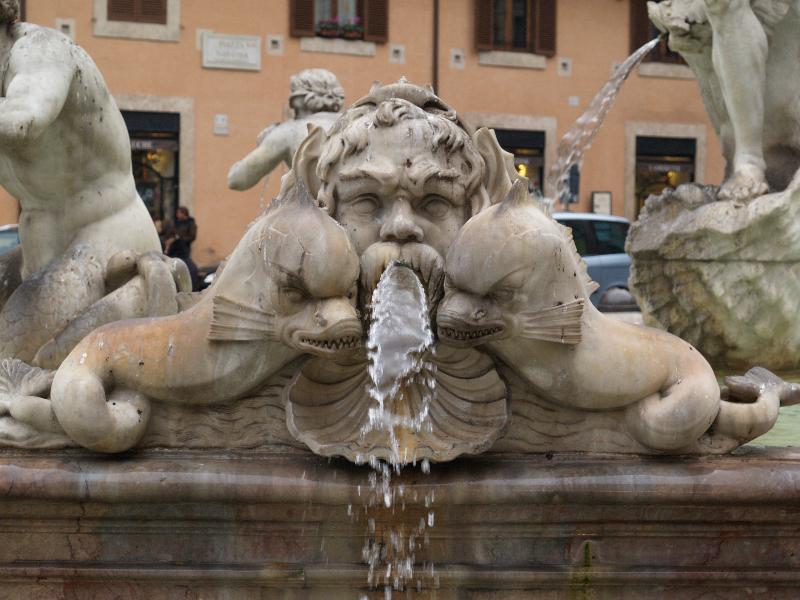 Rome, Italy: Piazza Navona, Fontana del Moro (Fountain of the Moor): sea creatures (fountain 16th century, sculpture 19th century)
