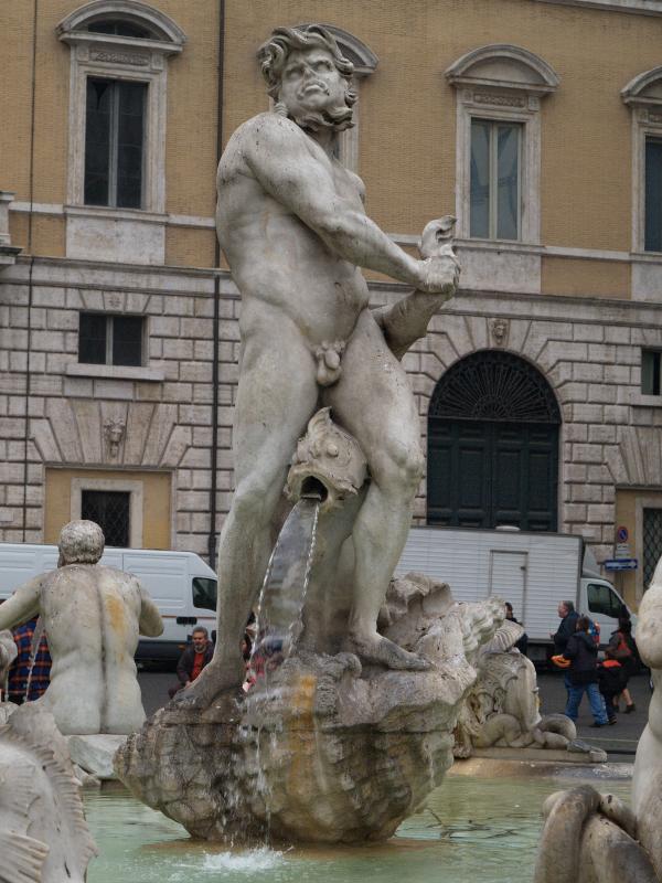 Rome, Italy: Piazza Navona, Fontana del Moro (Fountain of the Moor): central figure (fountain 16th century, sculpture 1653, designed by Gian Lorenzo Bernini)