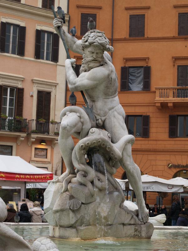 Rome, Italy: Piazza Navona, Fontana del Nettuno (Fountain of Neptune): Neptune spearing octopus (sculpture 19th century)