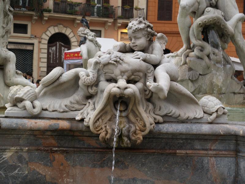 Rome, Italy: Piazza Navona, Fontana del Nettuno (Fountain of Neptune): sea creature (sculpture 19th century)