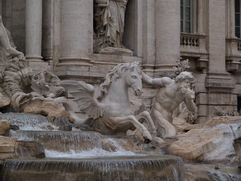 Rome, Italy: Fontana di Trevi (Trevi Fountain): sea horse and triton emerging from water (1732-1760s, Nicola Salvi)