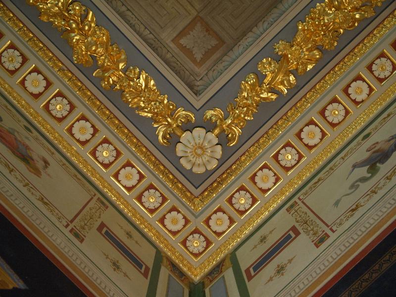 Hinxton, England: Hinxton Hall (Wellcome Trust Genome Campus): Pompeii Room, corner of ceiling