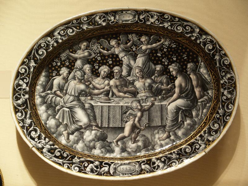 New York City, NY: Metropolitan Museum of Art: dish ('The Wedding Feast of Cupid and Psyche', 1558, Pierre Reymond, Limoges)
