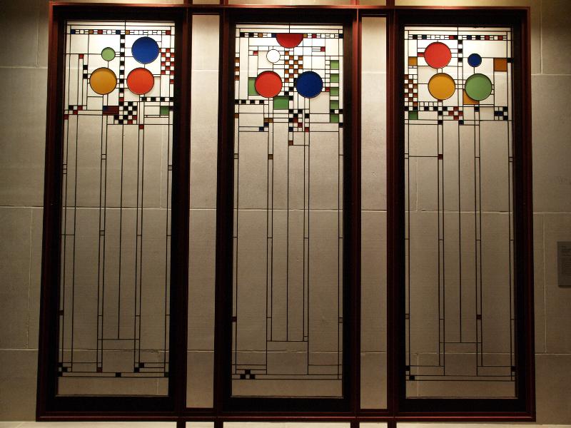 New York City, NY: Metropolitan Museum of Art: stained glass windows (1912, Frank Lloyd Wright, from Avery Coonley Playhouse, Riverside, IL)