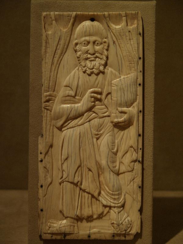 New York City, NY: Metropolitan Museum of Art: ivory panel with a Saint (Byzantine, said to be from Abbey of Mettlach, carved 500-600, probably in Egypt)
