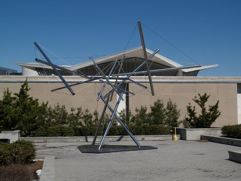 Bethesda, Maryland (MD): National Library of Medicine, NIH (National Institutes of Health): sculpture ('Tree 1', 1981, Kenneth Snelson) and view of building (1959-1962, O'Connor and Kilham)