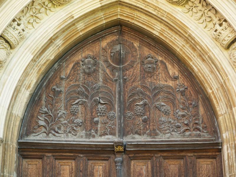 Cambridge, England: King's College: chapel, tympanum above west door