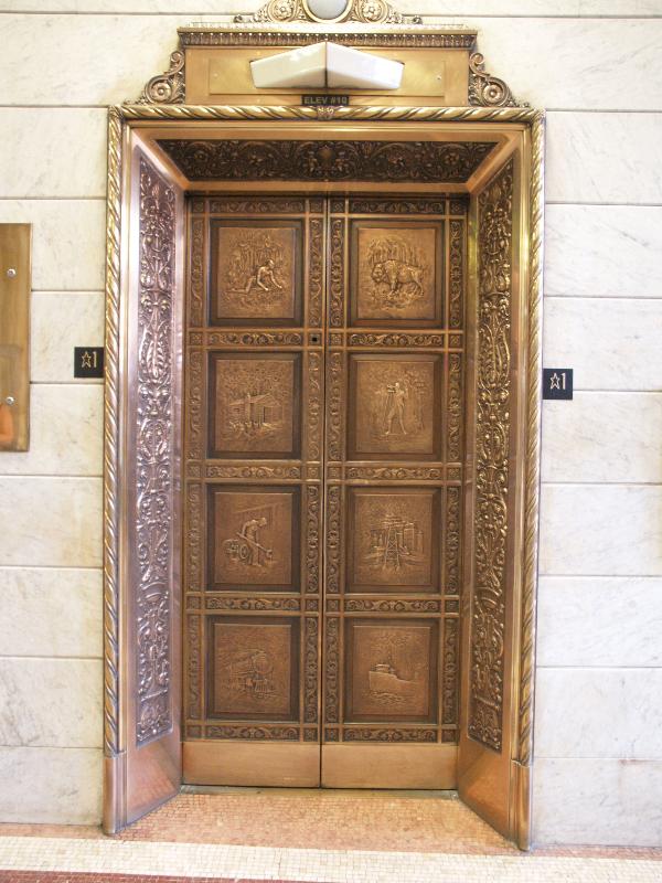Buffalo, New York (NY): Ellicott Square Building: elevator (lift) door (1895-1896, Daniel H. Burnham and Co., principal architect Charles Atwood)