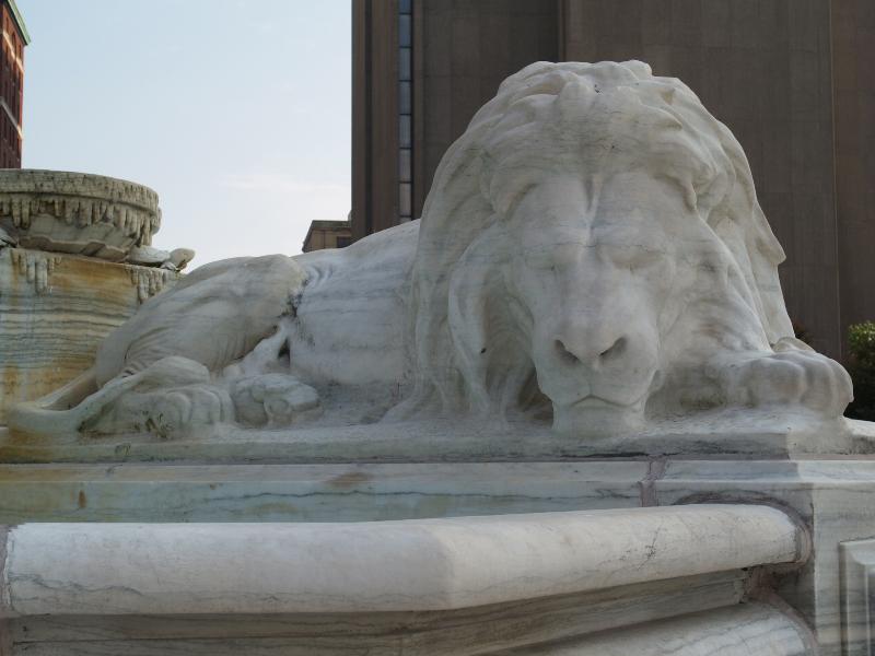 Buffalo, New York (NY): McKinley Monument: sleeping lion (dedicated 1907, designed by architects Carrere and Hastings, sculptures by Alexander Phimister Proctor)