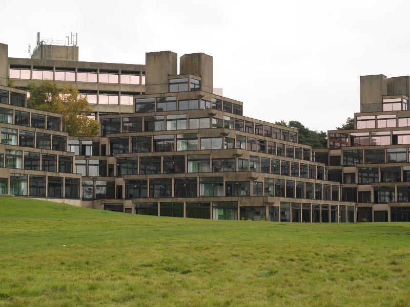 Norwich, England: Univesity of East Anglia: Suffolk Terrace ('Ziggurat') (1964-1968, Denys Lasdun and Partners)