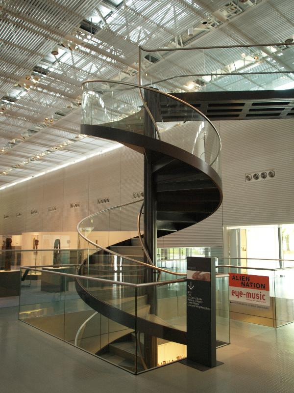 Norwich, England: Univesity of East Anglia: Sainsbury Centre for Visual Arts, spiral staircase (1974-1978, Norman Foster and Partners)