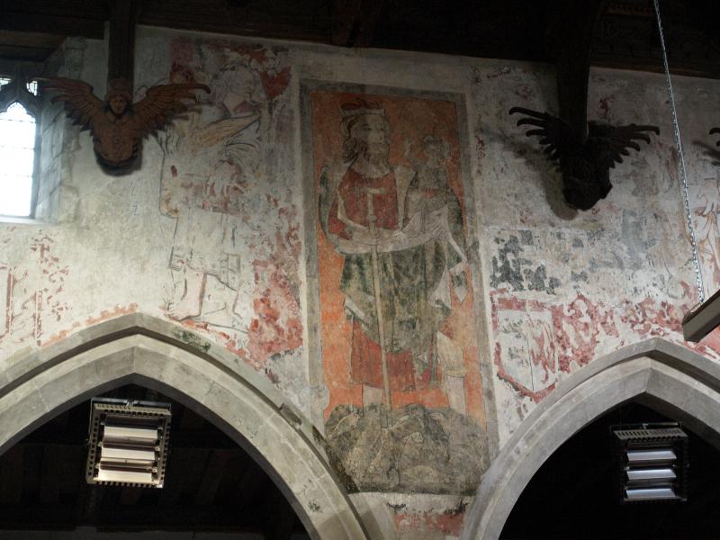 Willingham, England: St Mary and All Saints Church: St Christopher wallpainting (about 1380, restored 1983)