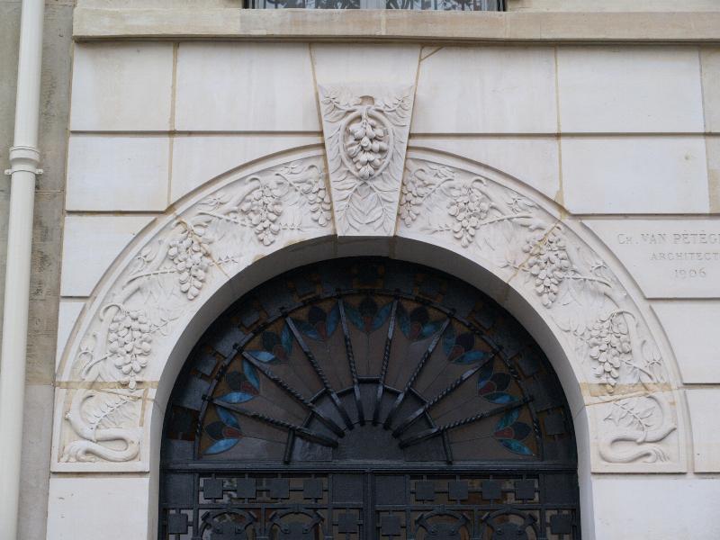 Paris, France: 153 Boulevard Brune: decoration above door (1906, architect Charles Van Peteghem)