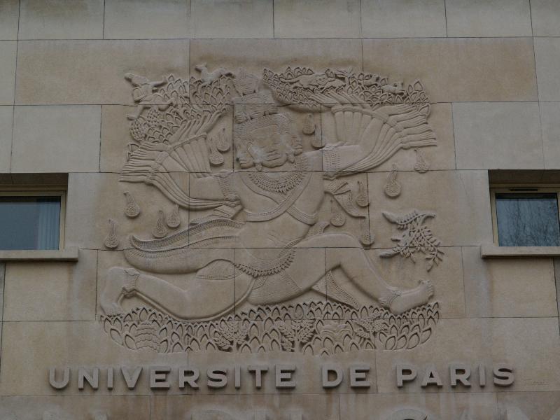 Paris, France: Maison du Cambodge (Cite Internationale Universitaire de Paris): bas-relief (1957, architect Francois Audoul; restored 2003, architect Patrick Magendie)