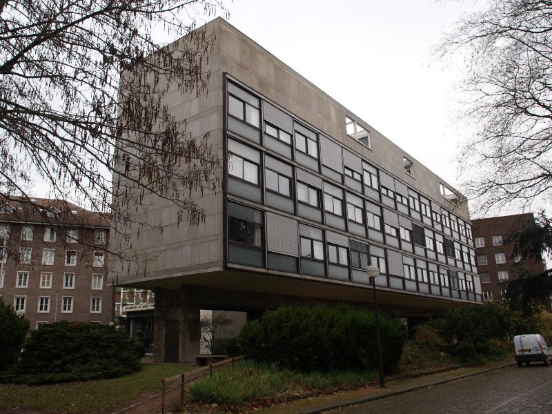 Paris, France: Fondation Suisse (Cite Internationale Universitaire de Paris): view (1932-1933, Le Corbusier and Pierre Jeanneret)