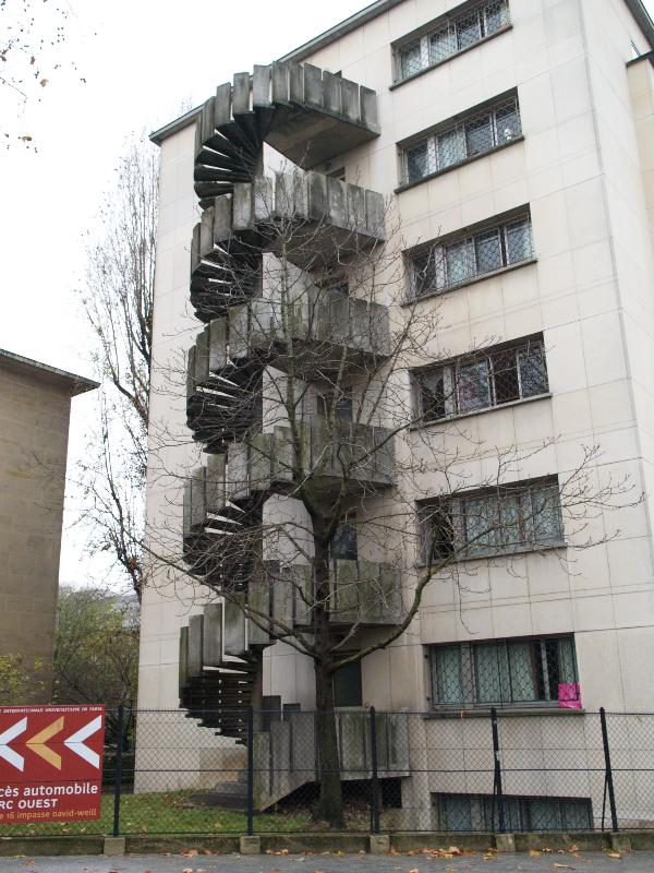Paris, France: Maison de la Tunisie (Cite Internationale Universitaire de Paris): helical staircase (1953, Jean Sebag and Jean Prouve)