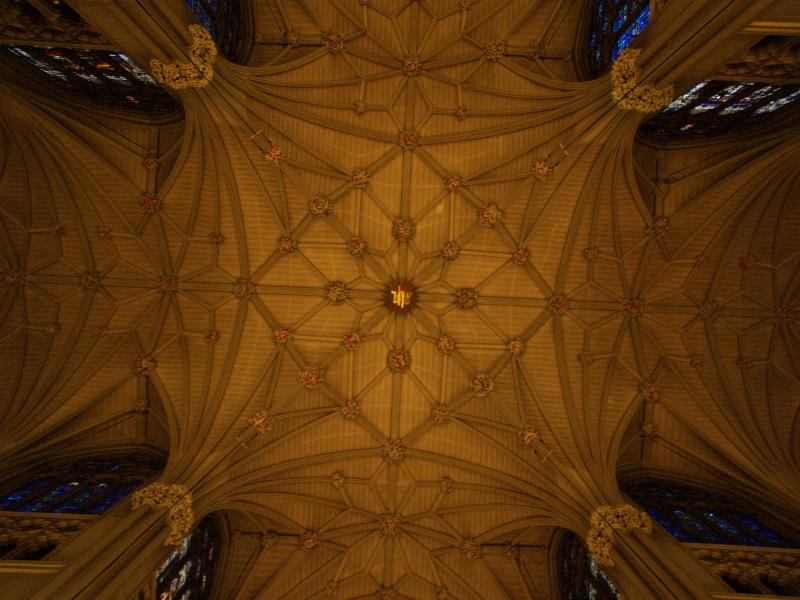 New York City, NY: St Patrick's Cathedral (Fifth Avenue): ceiling at central crossing (1858-1878, architect James Renwick, Jr. and William Rodrigue)