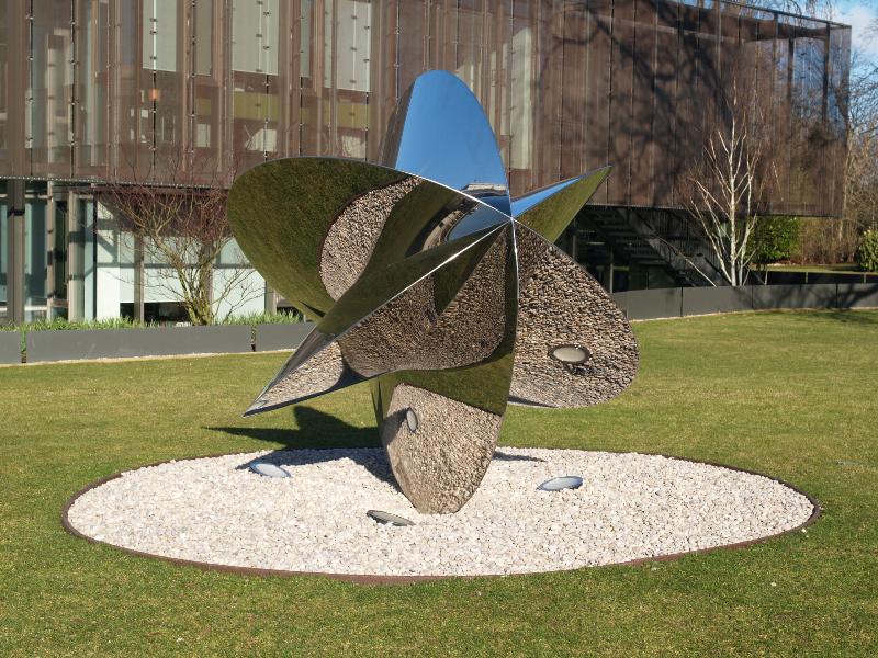 Hinxton, England: European Bioinformatics Institute (EBI, Wellcome Trust Genome Campus): 'Starball' (2007, sculptor Colin Rose)