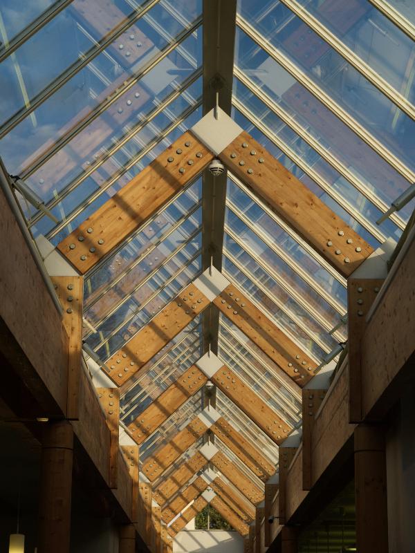 Cambridge, England: Churchill College: Study Centre hallway roof (1993, Thurlow Carnell and Thornburrow)
