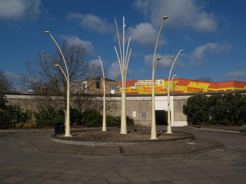 Cambridge, England: Elizabeth Way roundabout underpass: lamp posts