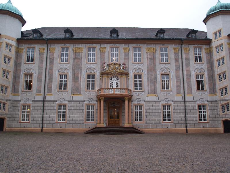 Ettlingen, Germany: Schloss (Castle): trompe l'oeil facade (baroque, 1728-1732, master builder Johann Michael Ludwig Rohrer; restored 1978)