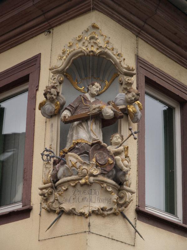 Ettlingen, Germany: Kronenstrasse and Albstrasse: St Borromaeus (1755, sculptor Michael Heilmann)