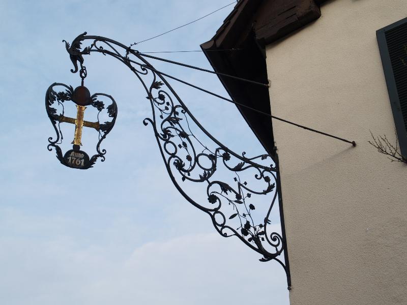 Ettlingen, Germany: Kronenstrasse: ironwork hanging cross (1761)